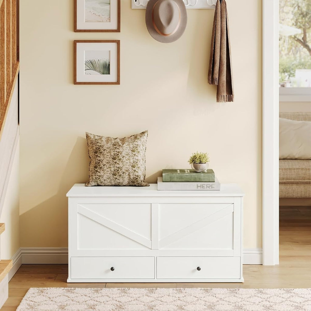 White Drawer Farmhouse Storage Bench