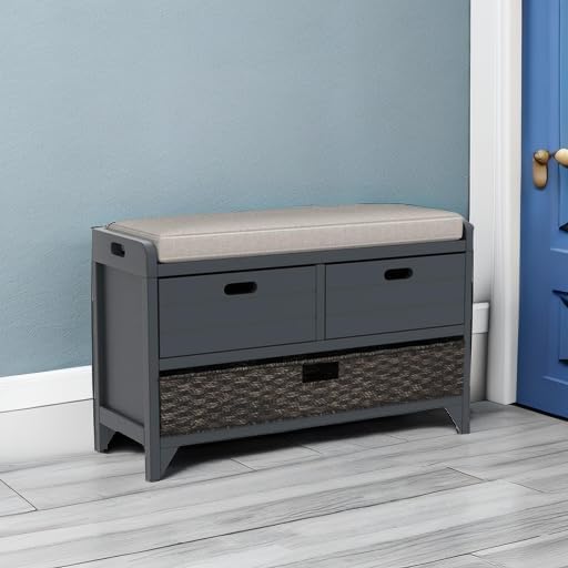 Navy Farmhouse Storage Shoe Bench