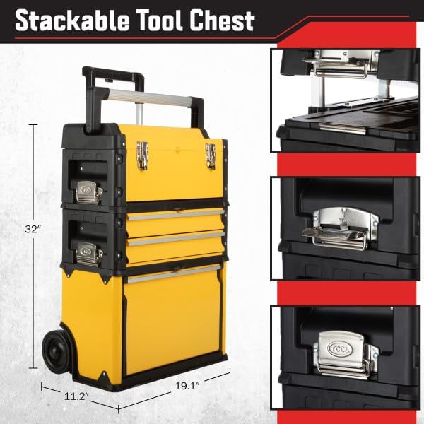 Yellow Stackable Rolling Tool Box