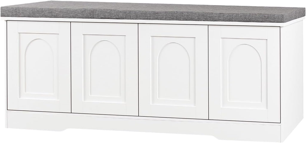 White Cubby Cushioned Shoe Bench