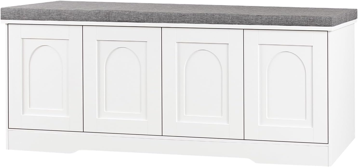White Cubby Cushioned Shoe Bench