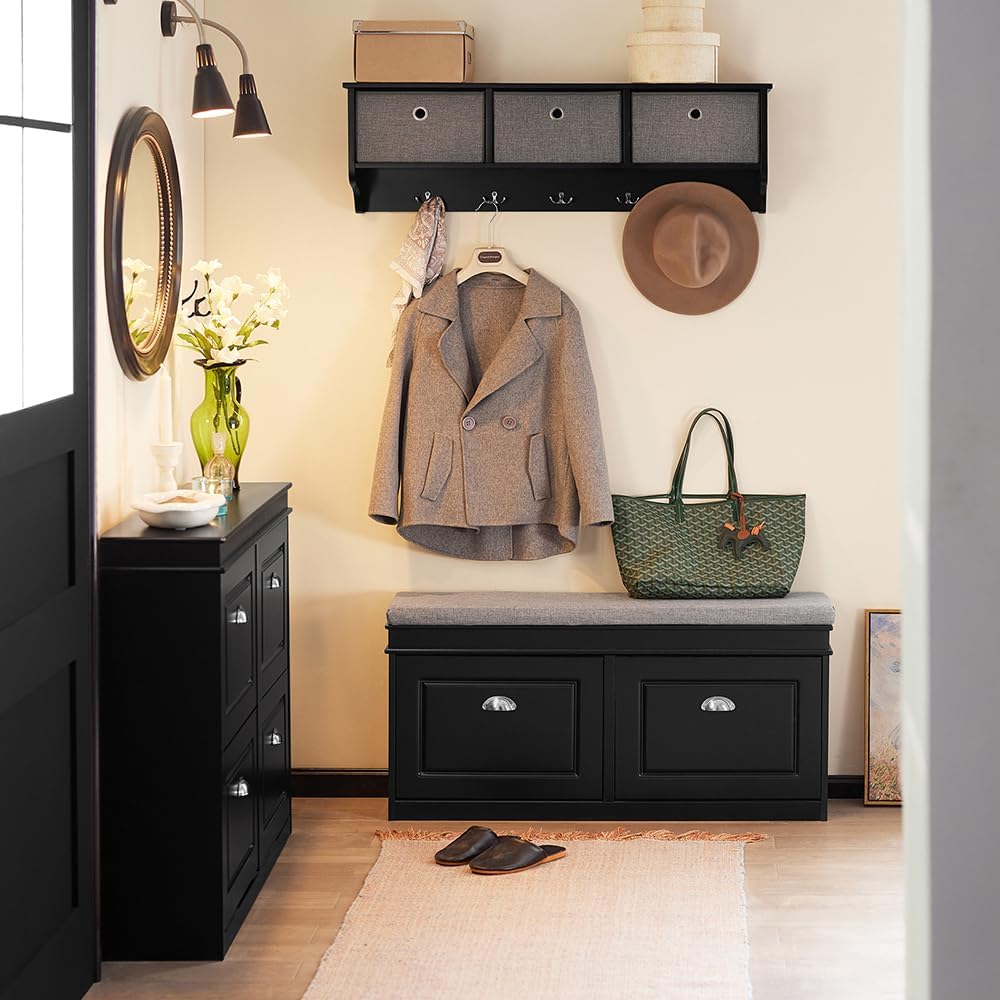 Black Flip Drawer Cushioned Shoe Bench