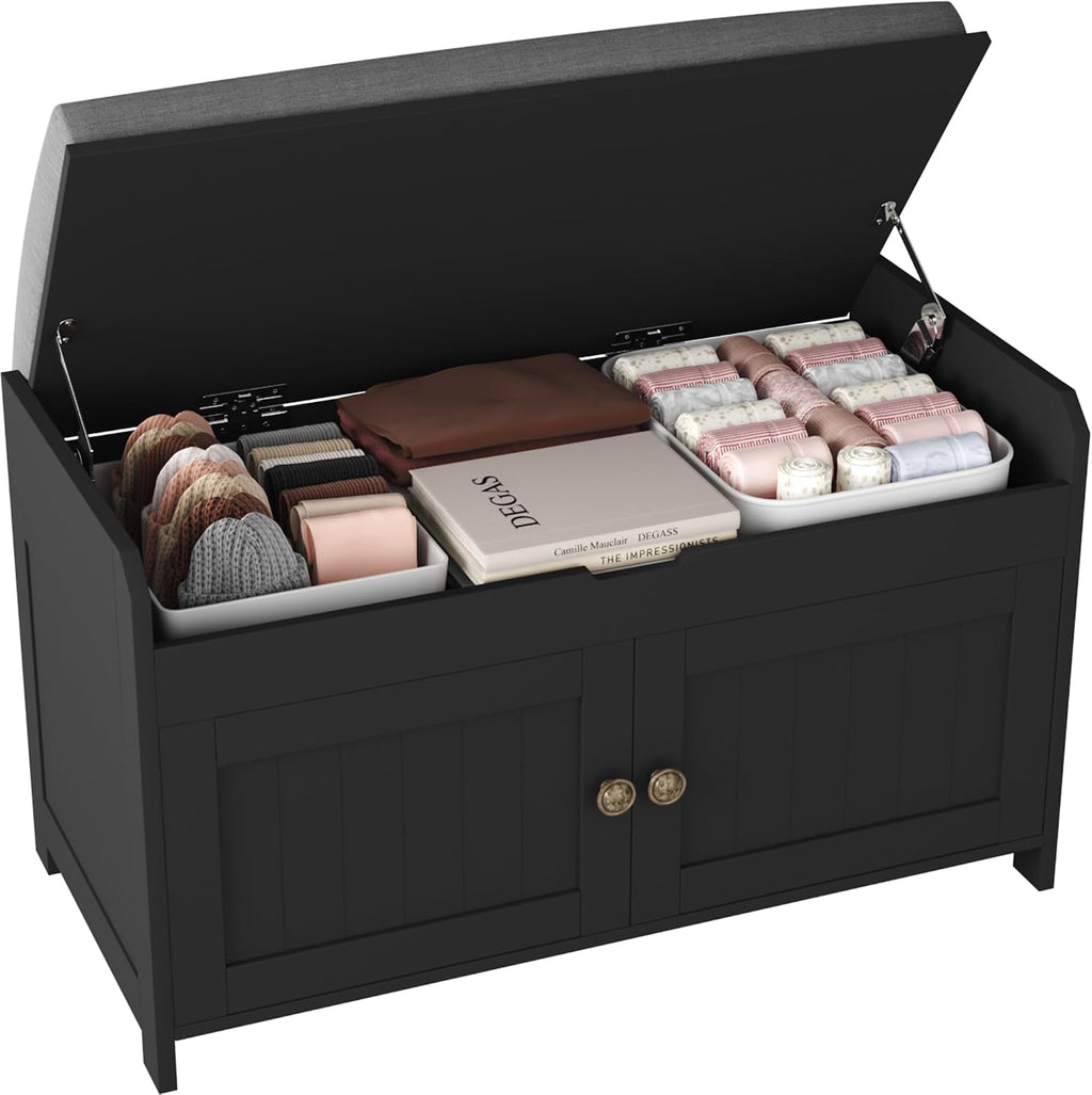 Black Lift Top Cushioned Shoe Bench
