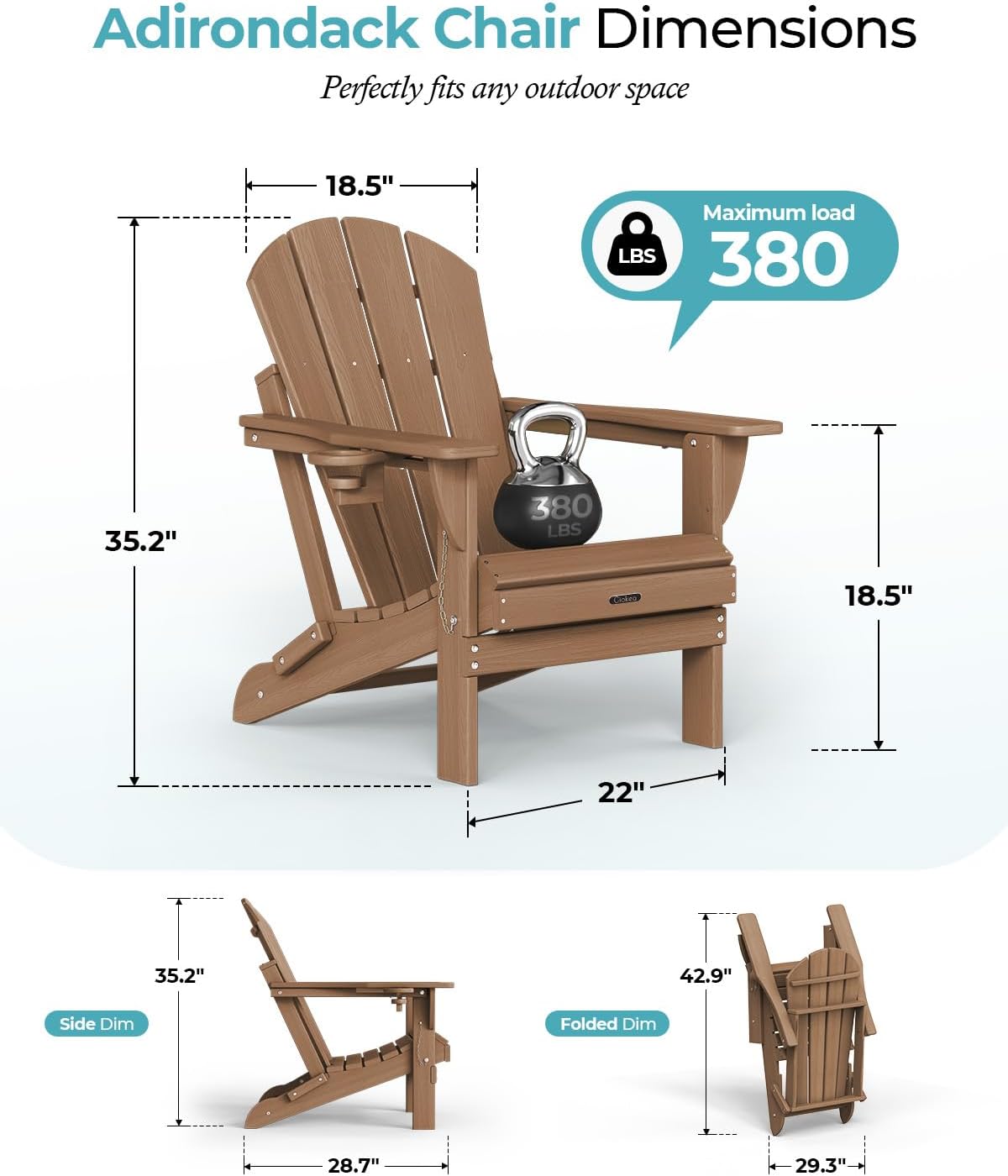 Teak 2-Pack Cup Holder Adirondack Chairs