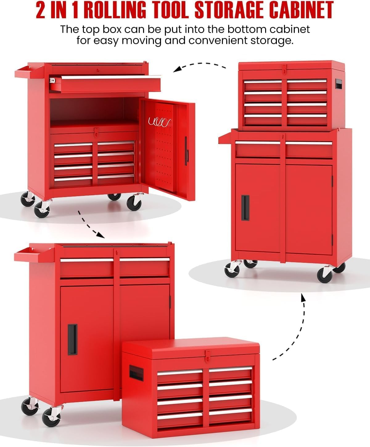 Red 5-Drawer 2-in-1 Rolling Tool Chest