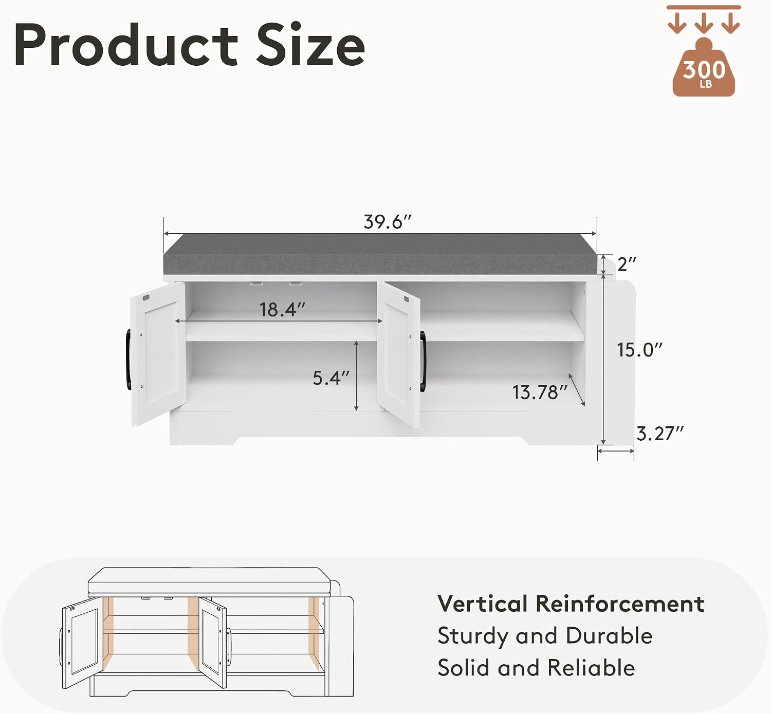 39.6" White Cushioned Shoe Bench