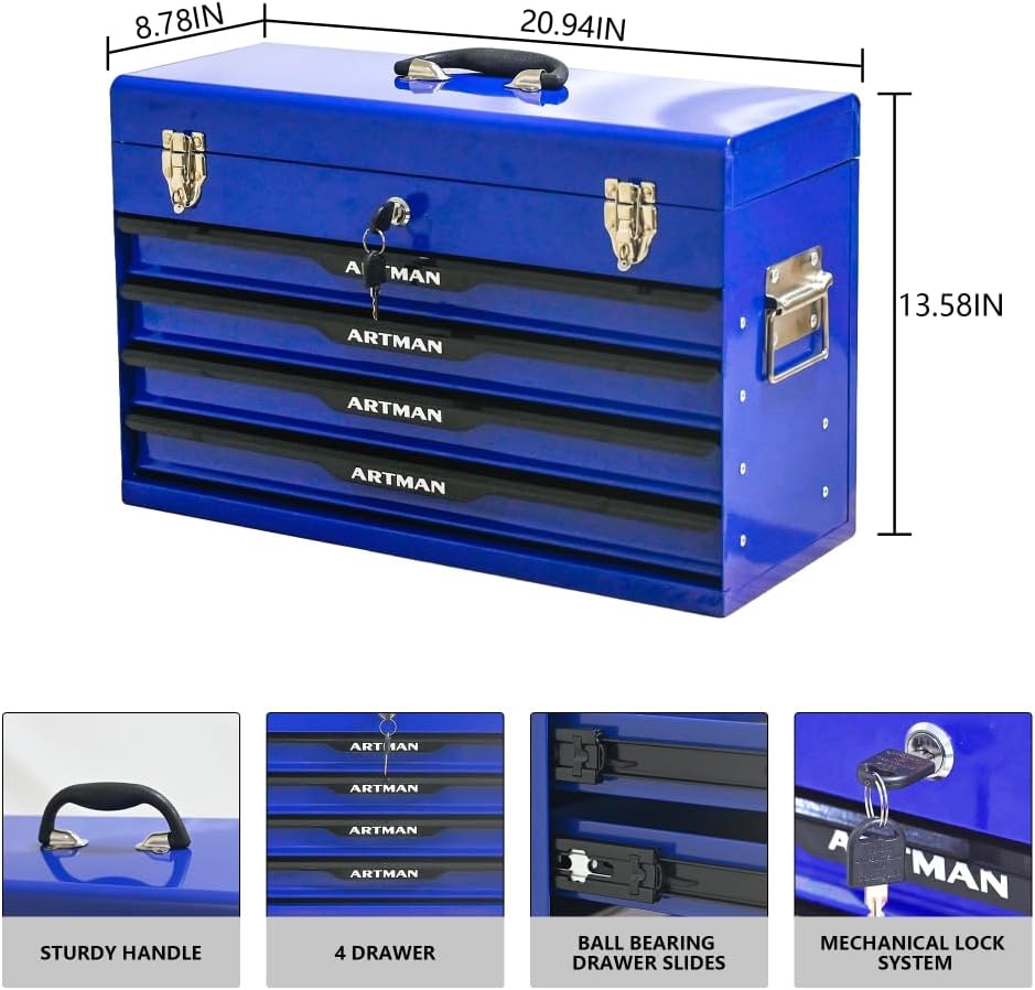 Black Blue 4-Drawer Portable Tool Box