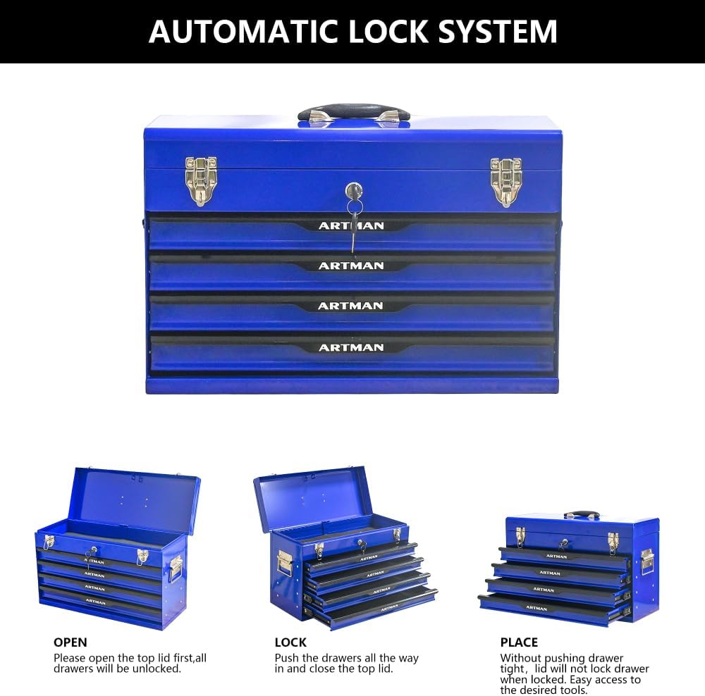 Black Blue 4-Drawer Portable Tool Box