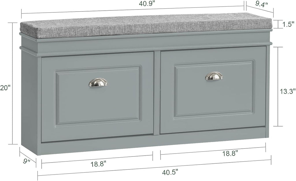 Grey Flip Drawer Padded Shoe Bench
