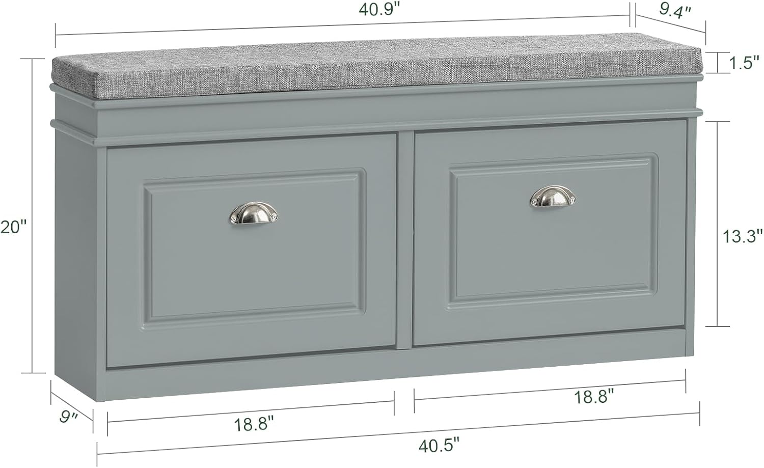 Grey Flip Drawer Padded Shoe Bench