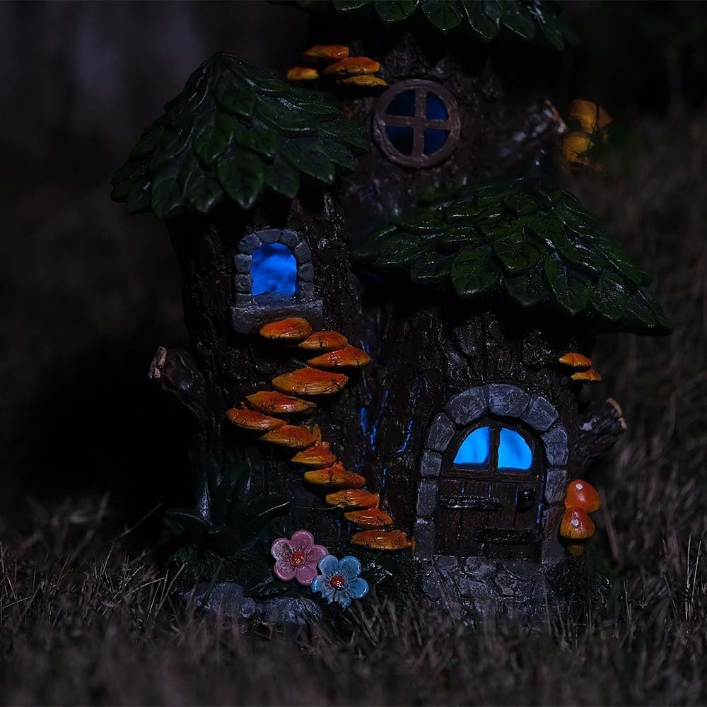Solar Fairy House Resin Garden Statue