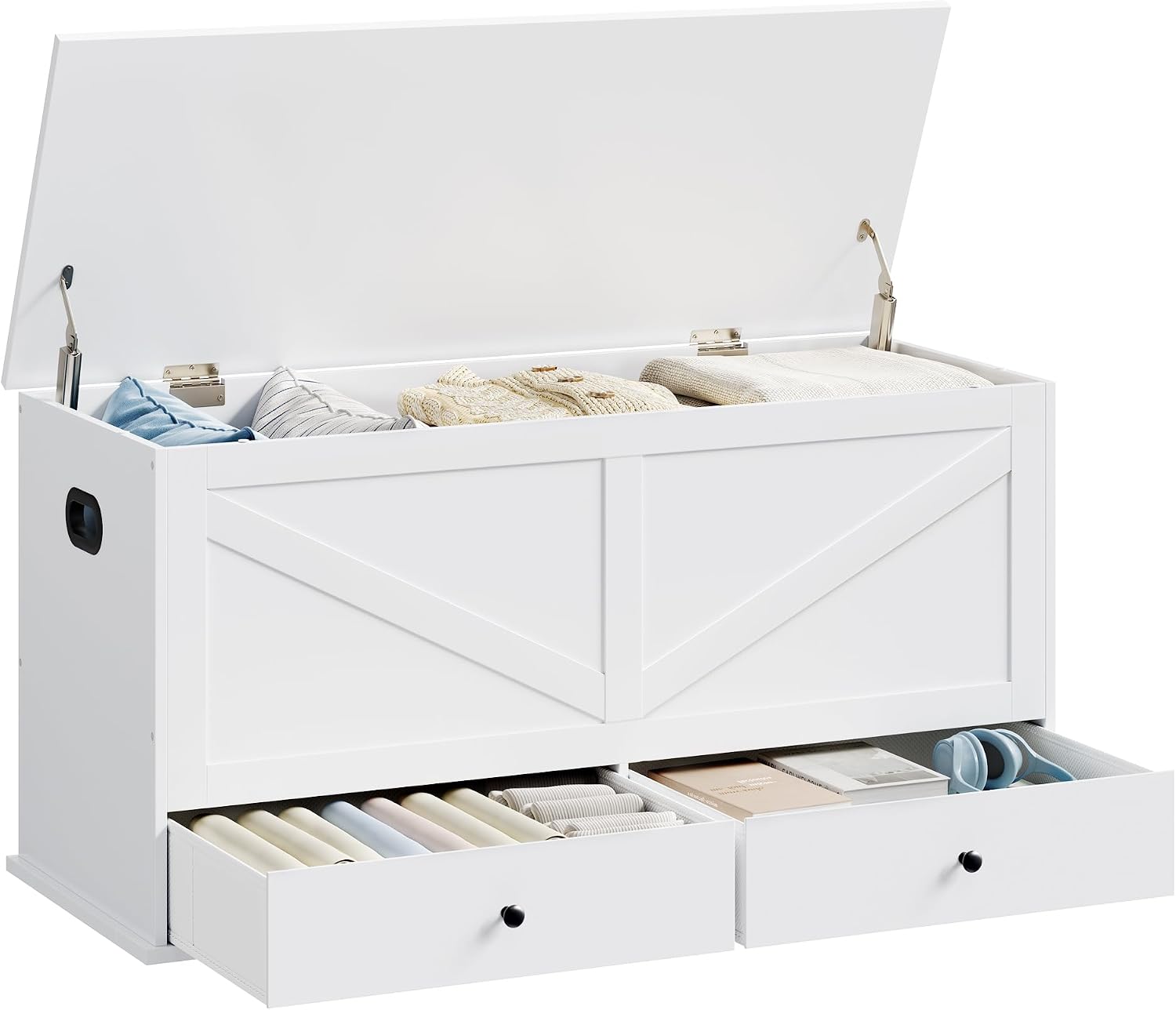 White Drawer Farmhouse Storage Bench