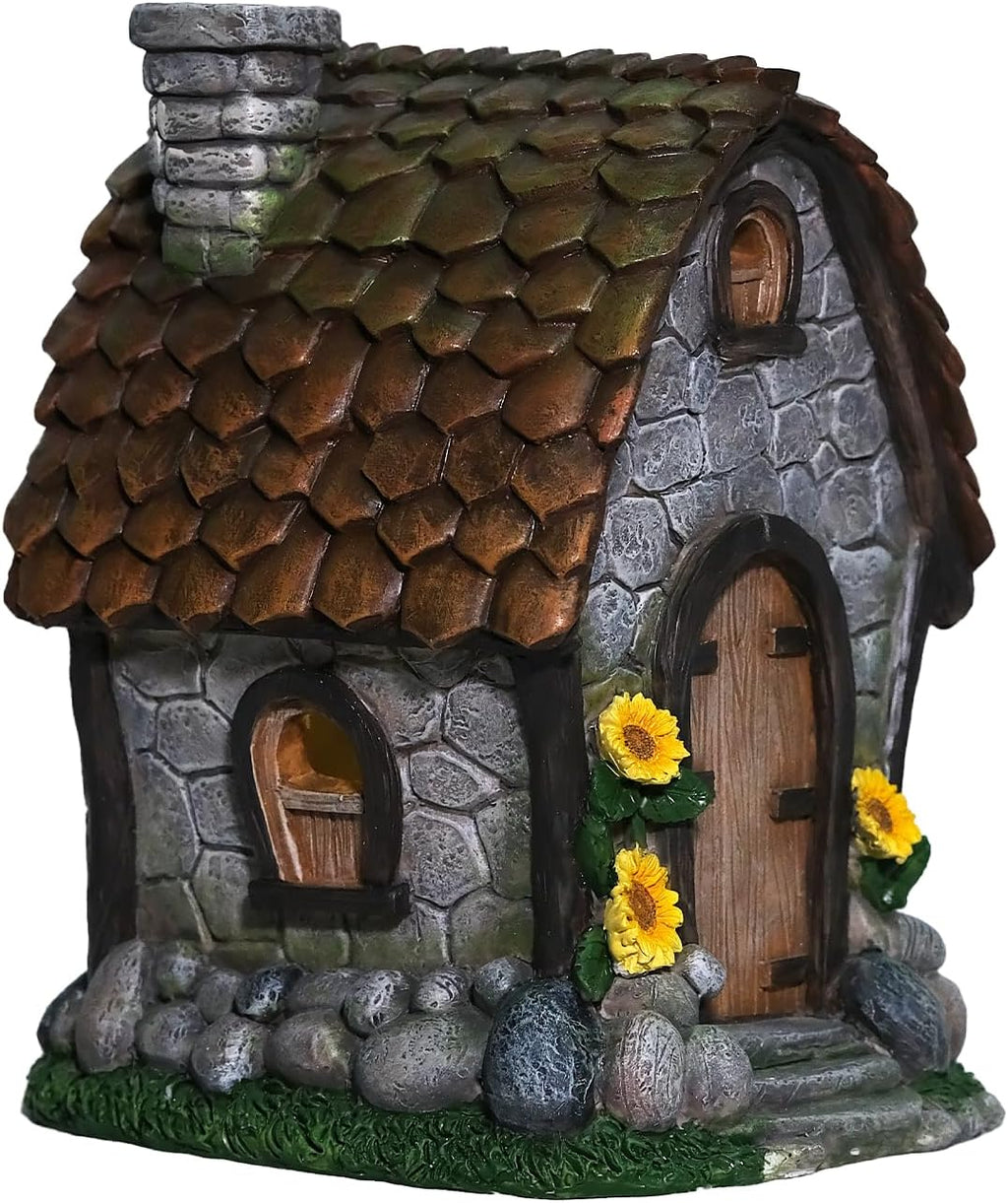Solar Light Resin Garden House Statue