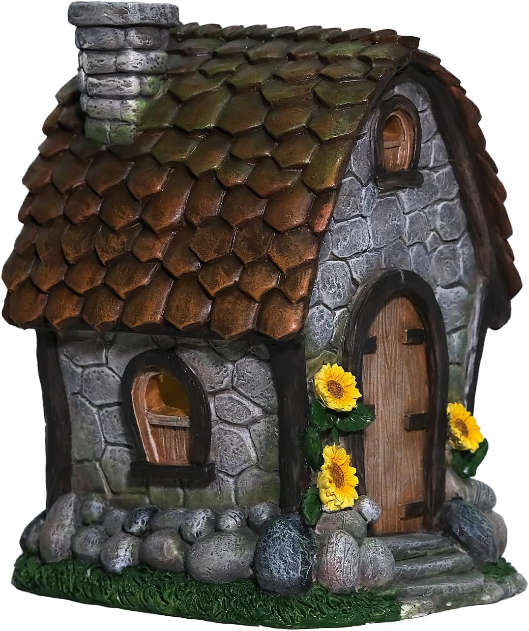 Solar Light Resin Garden House Statue