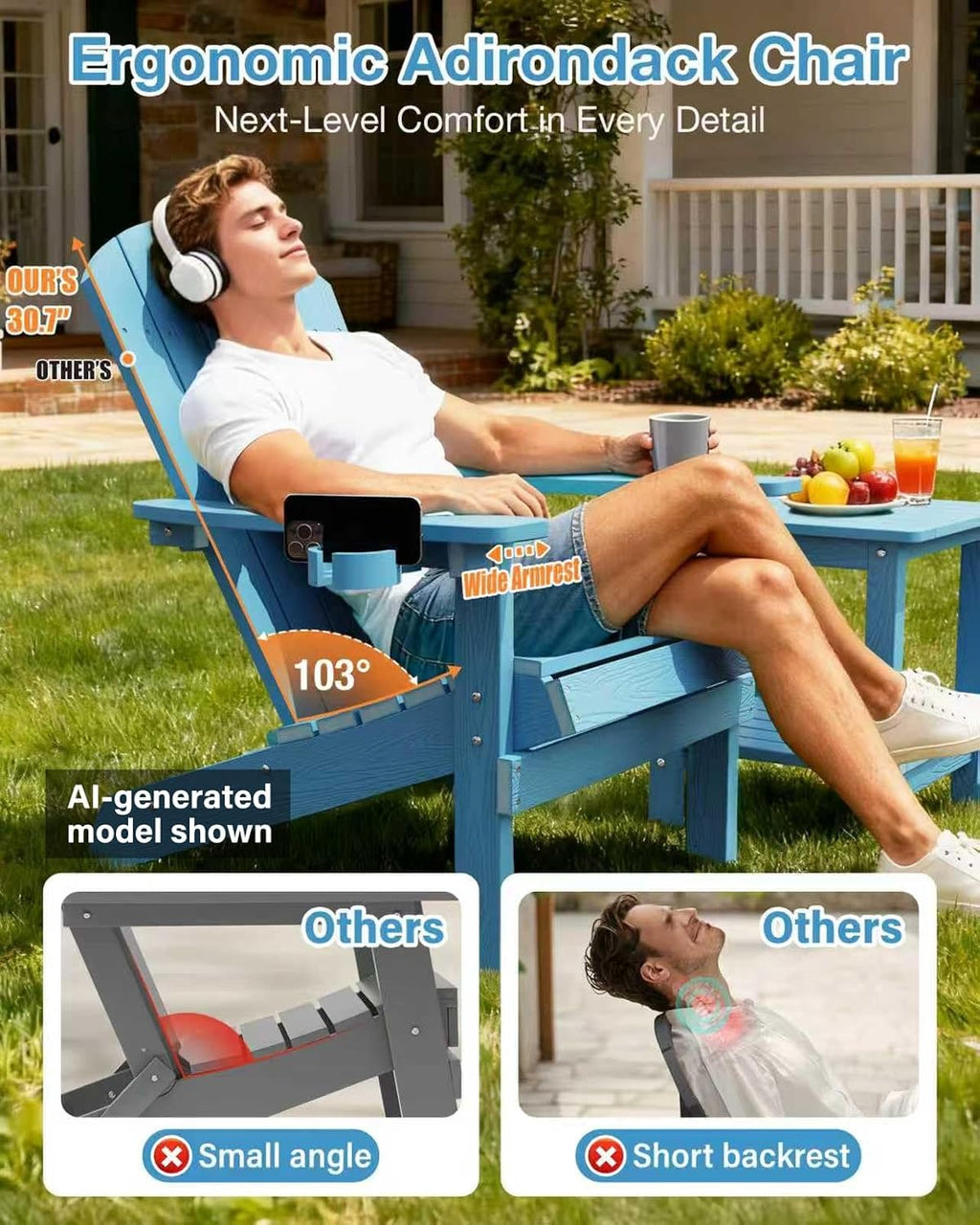 Blue Cup Holder HIPS Adirondack Chair