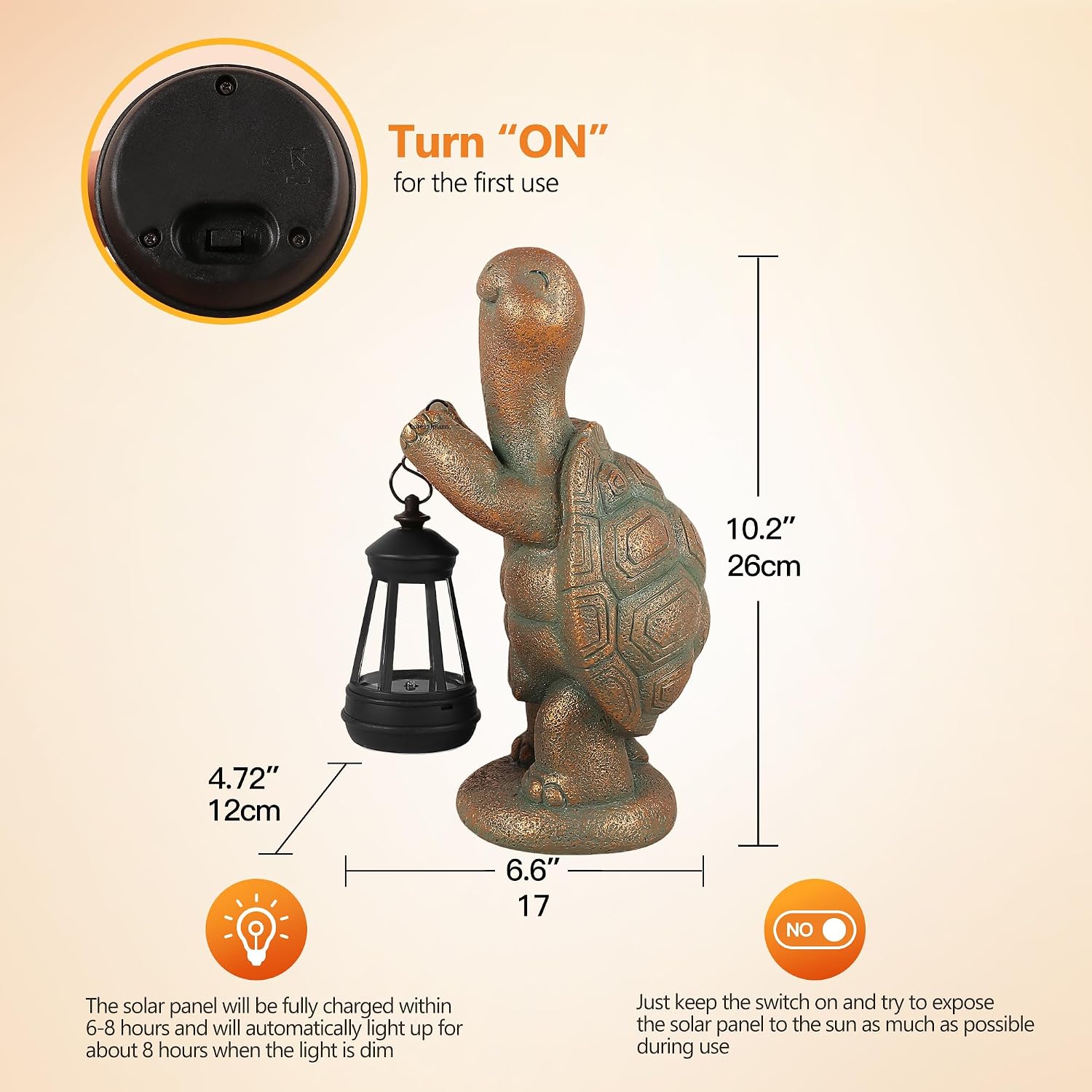 Solar Lantern Turtle Resin Garden Statue