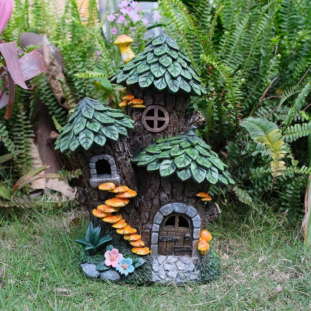 Solar Fairy House Resin Garden Statue