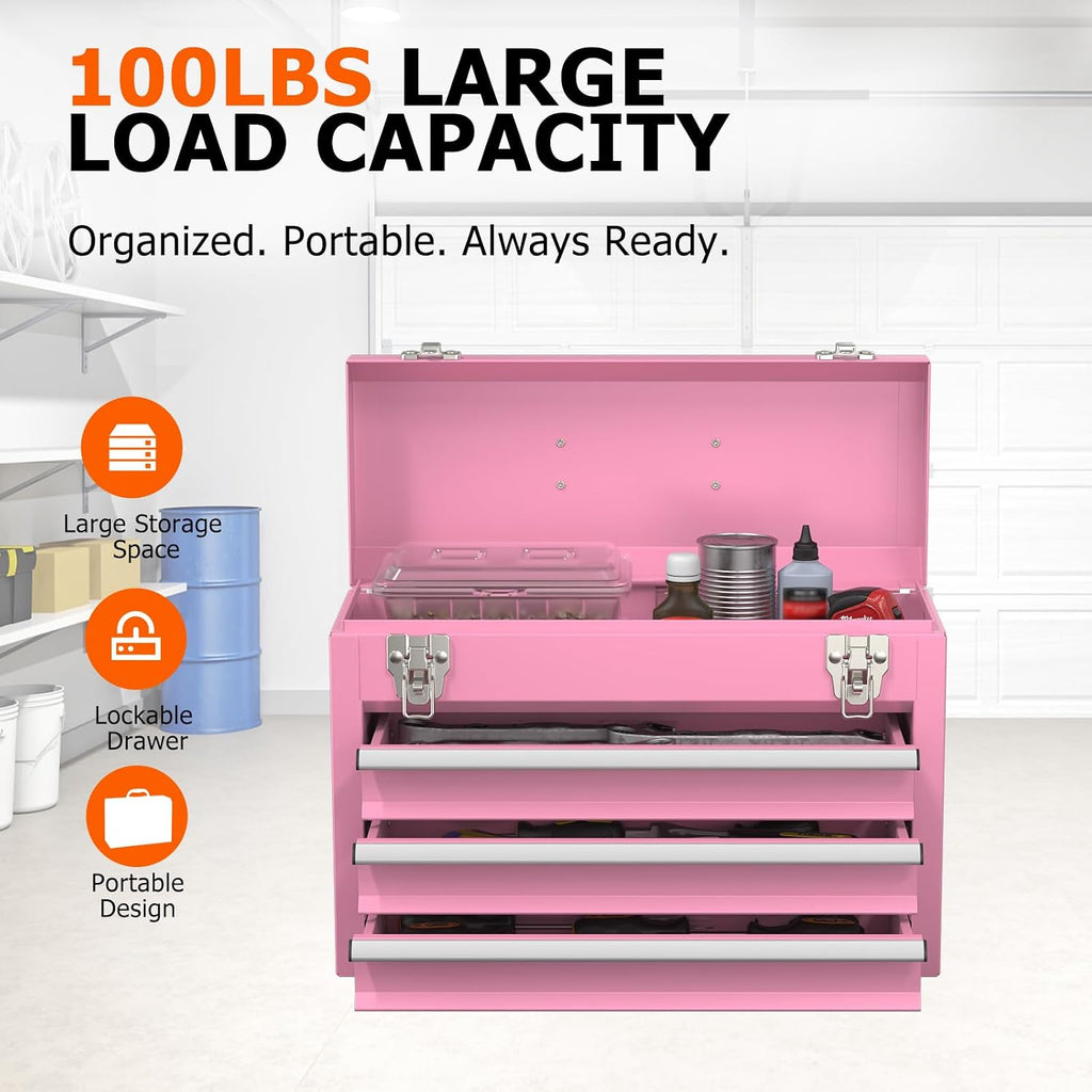 Pink Lined Portable Drawer Tool Box