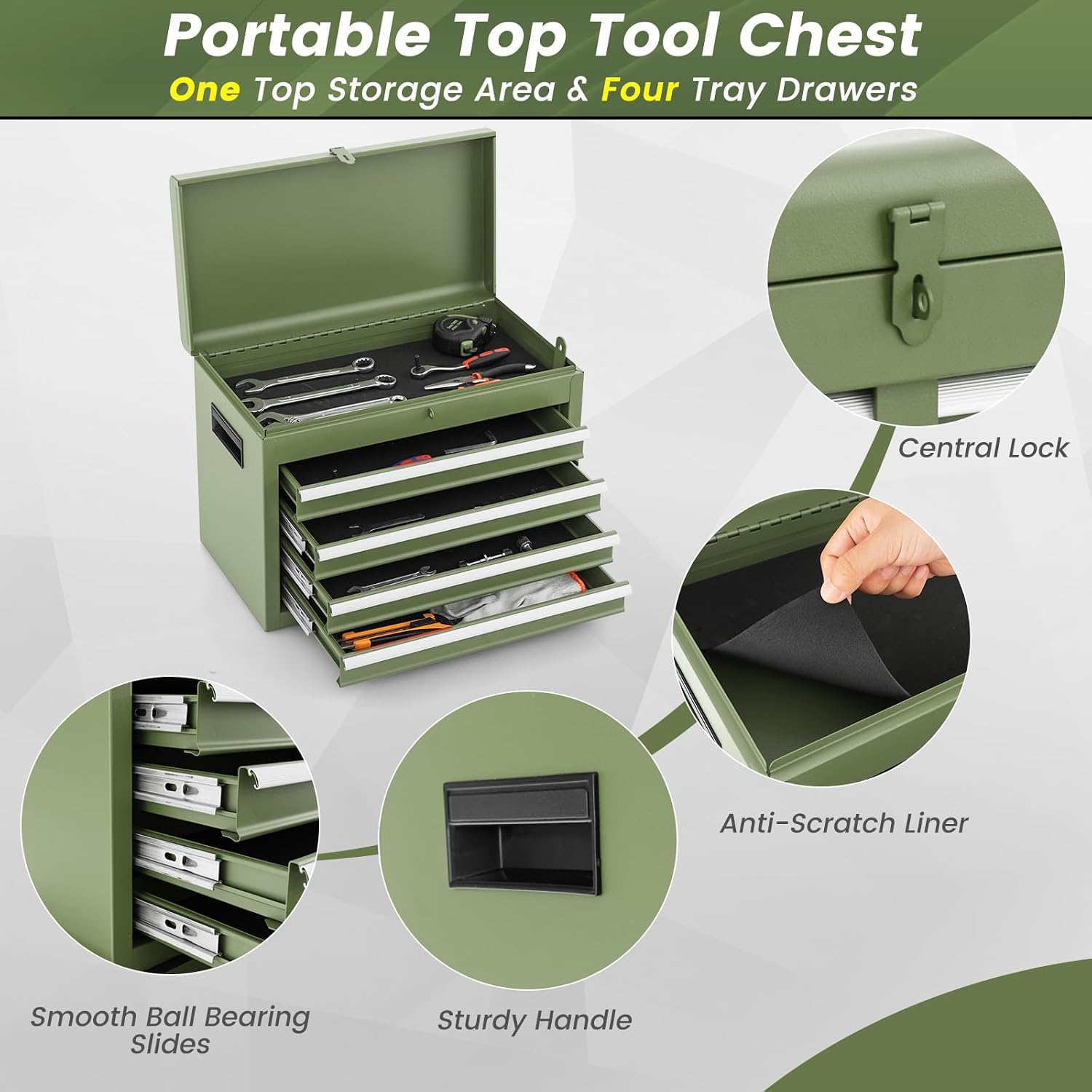 Green 5-Drawer Rolling Tool Cabinet