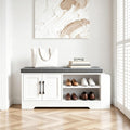 39.6" White Cushioned Shoe Bench