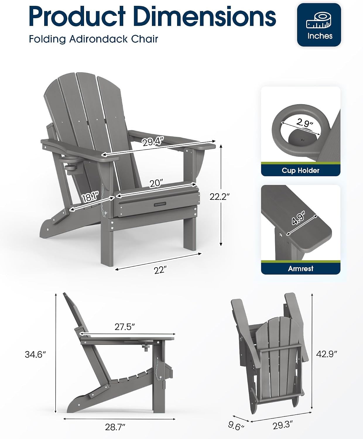 Gray Cup Holder Plastic Adirondack Chair