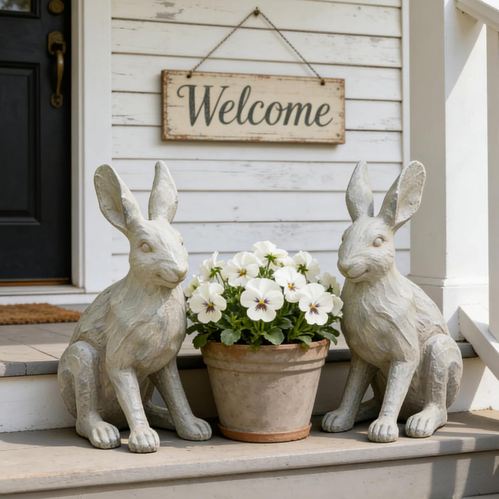 12 Inch Grey Resin Rabbit Garden Statue
