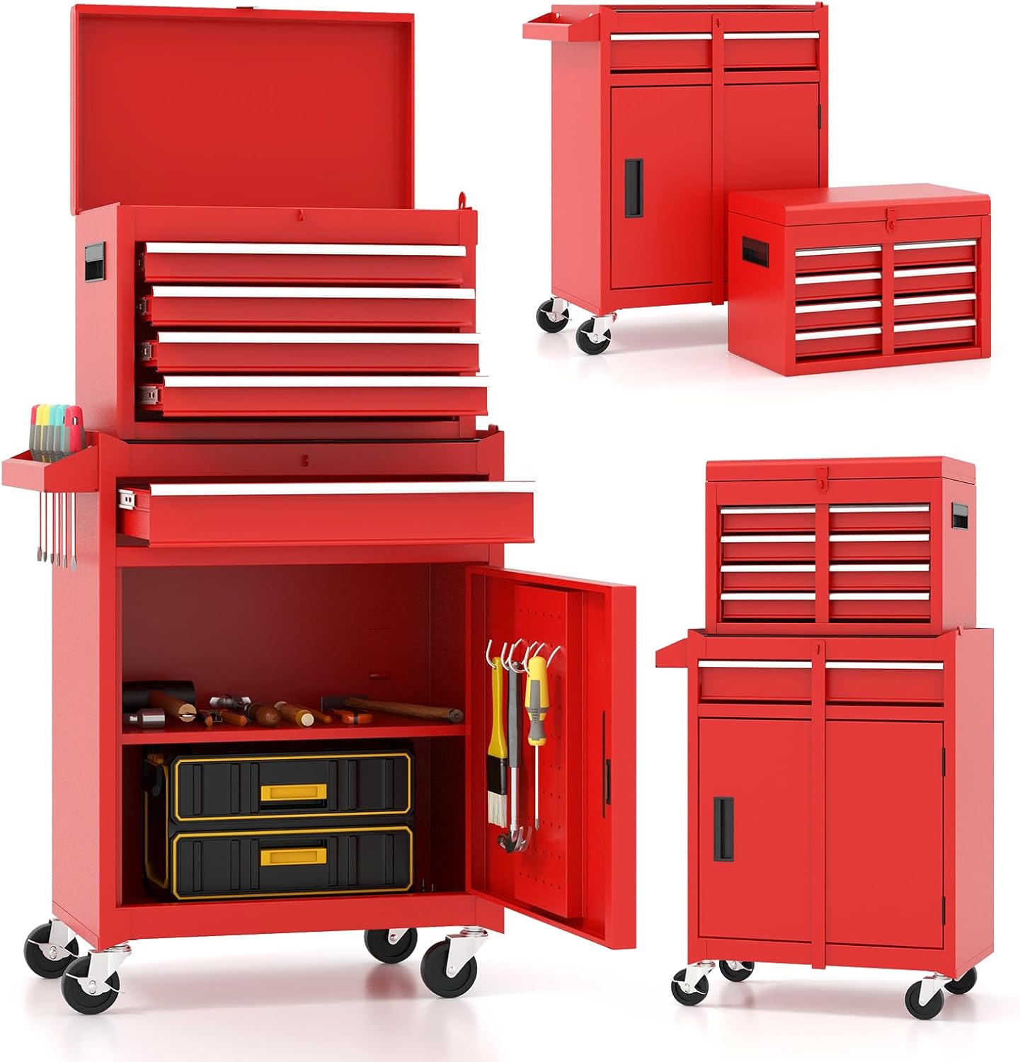 Red 5-Drawer 2-in-1 Rolling Tool Chest