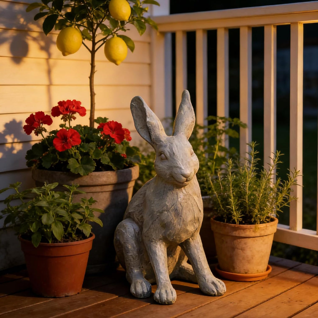 12 Inch Grey Resin Rabbit Garden Statue