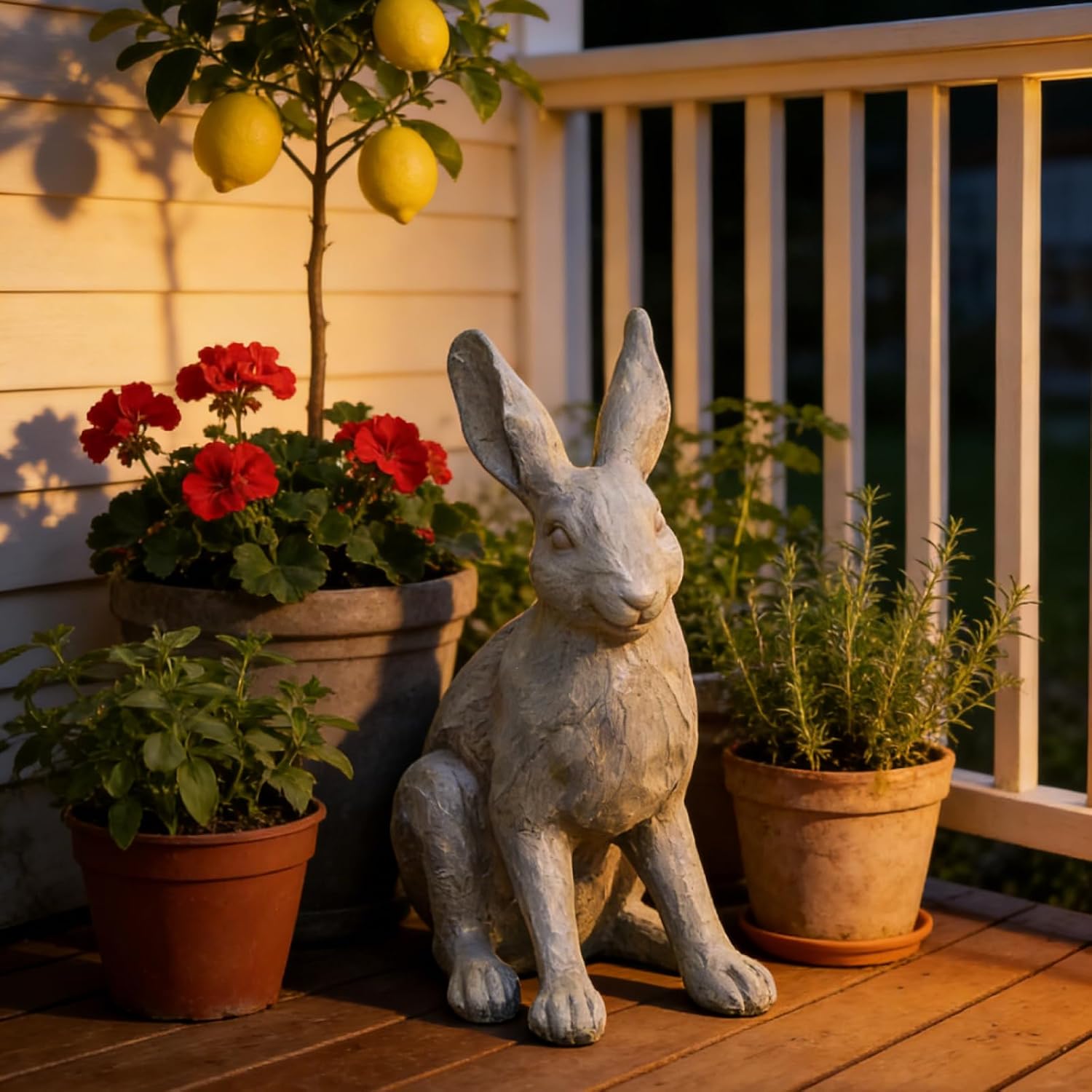 12 Inch Grey Resin Rabbit Garden Statue