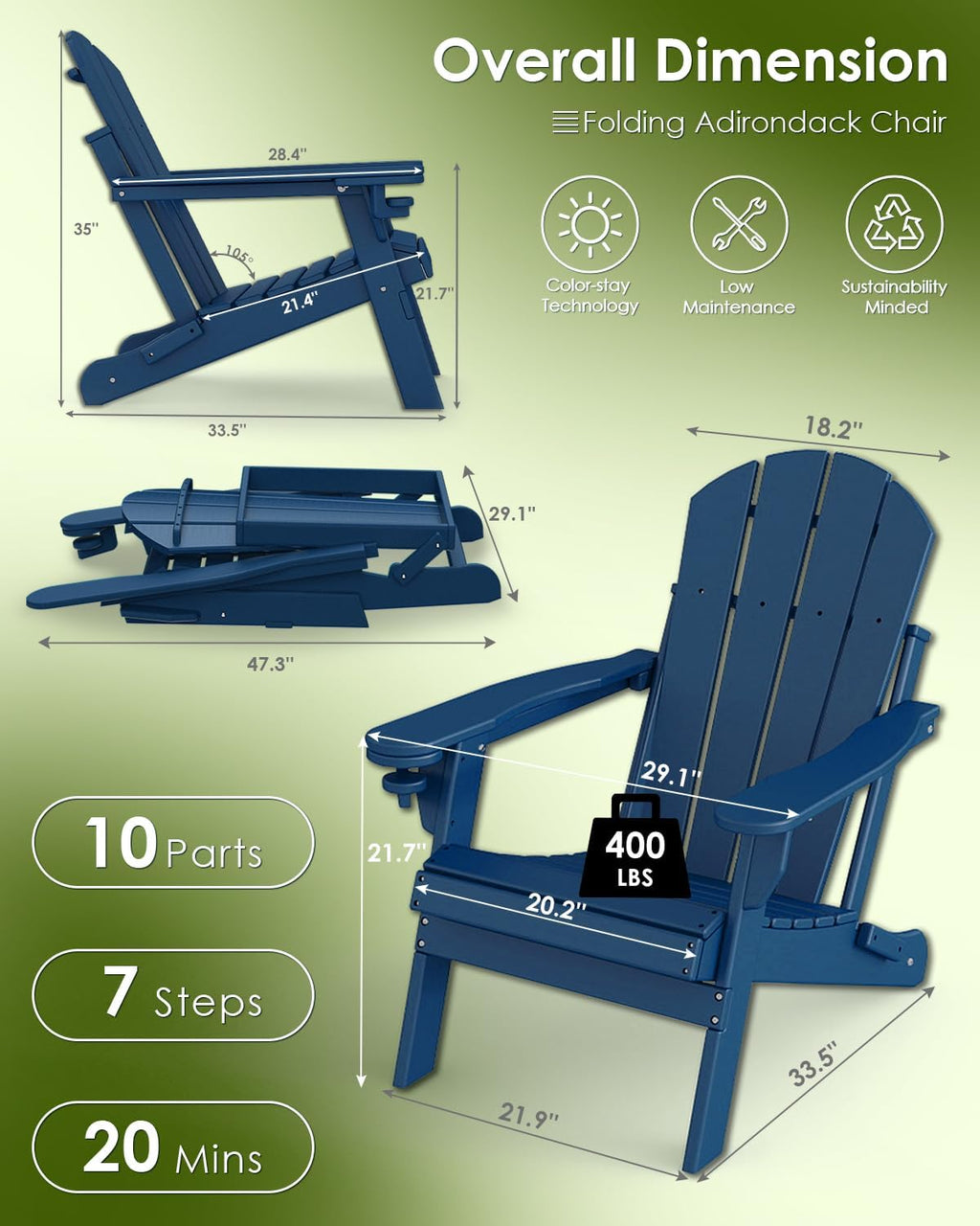 Blue 2-Pack HDPE Adirondack Chairs