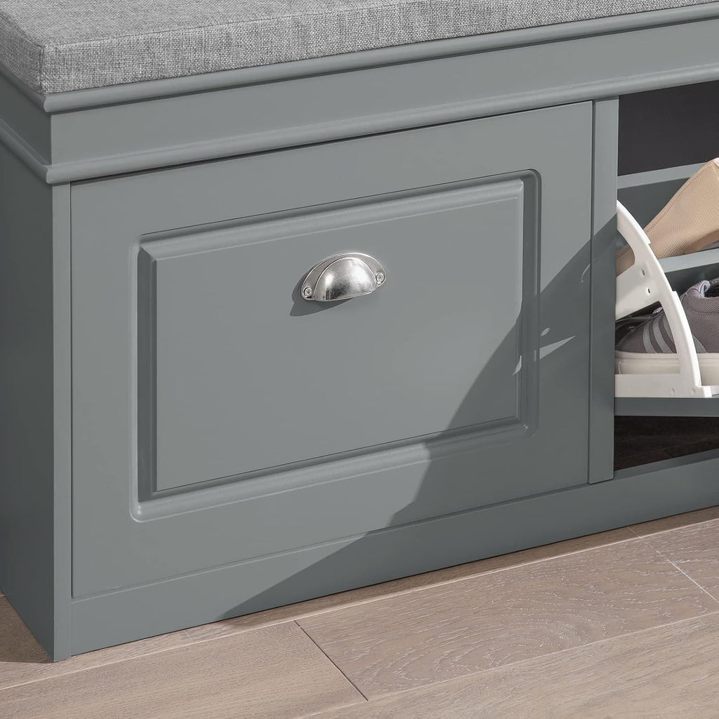 Grey Flip Drawer Padded Shoe Bench