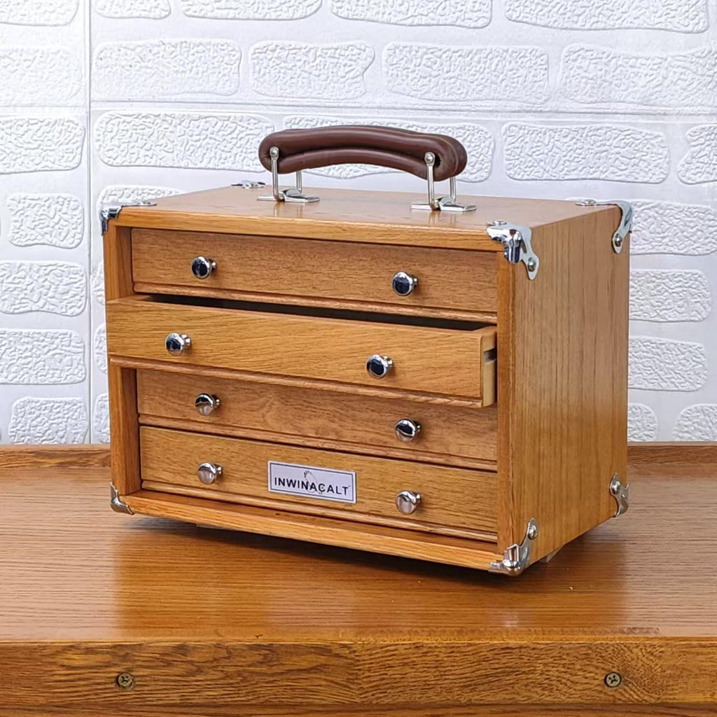 Vintage Oak 4-Drawer Wooden Toolbox