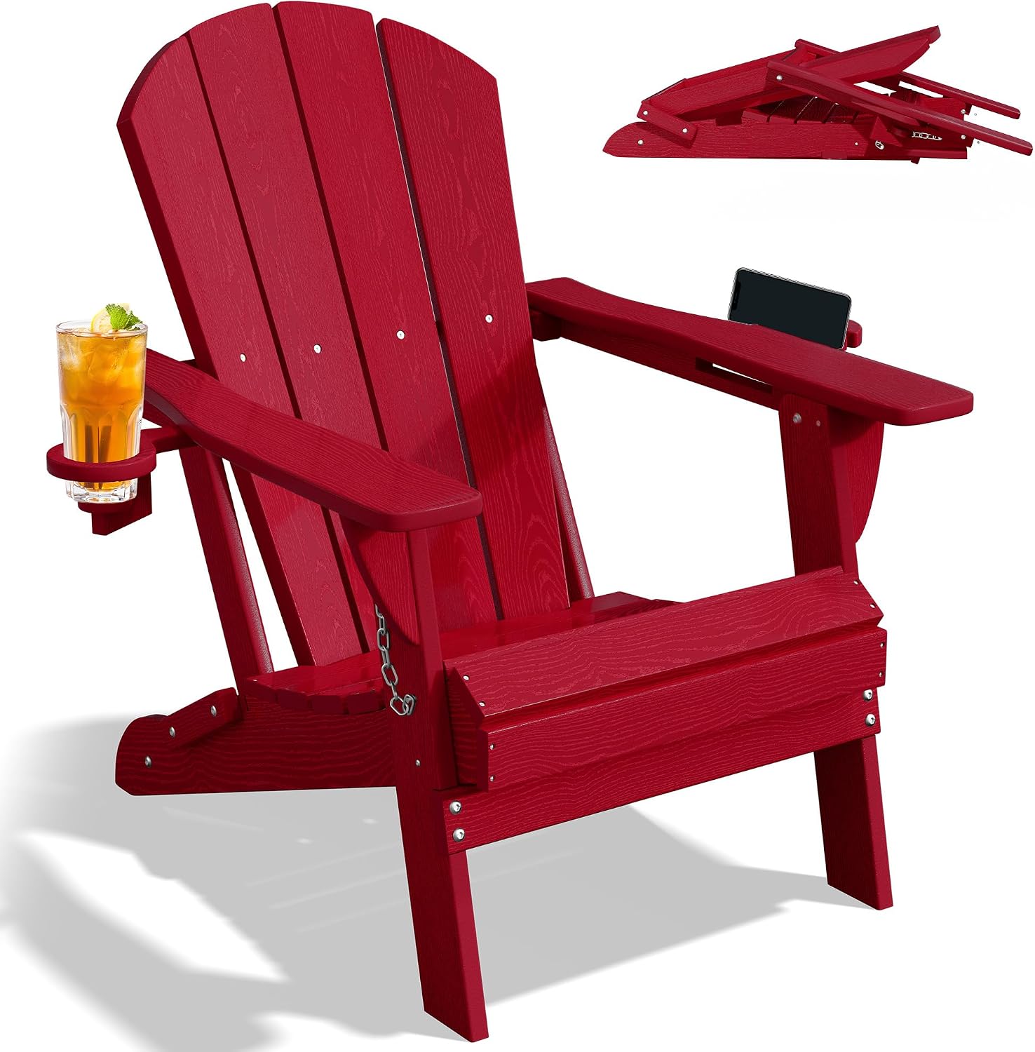 Red HDPE Cup Holder Adirondack Chair