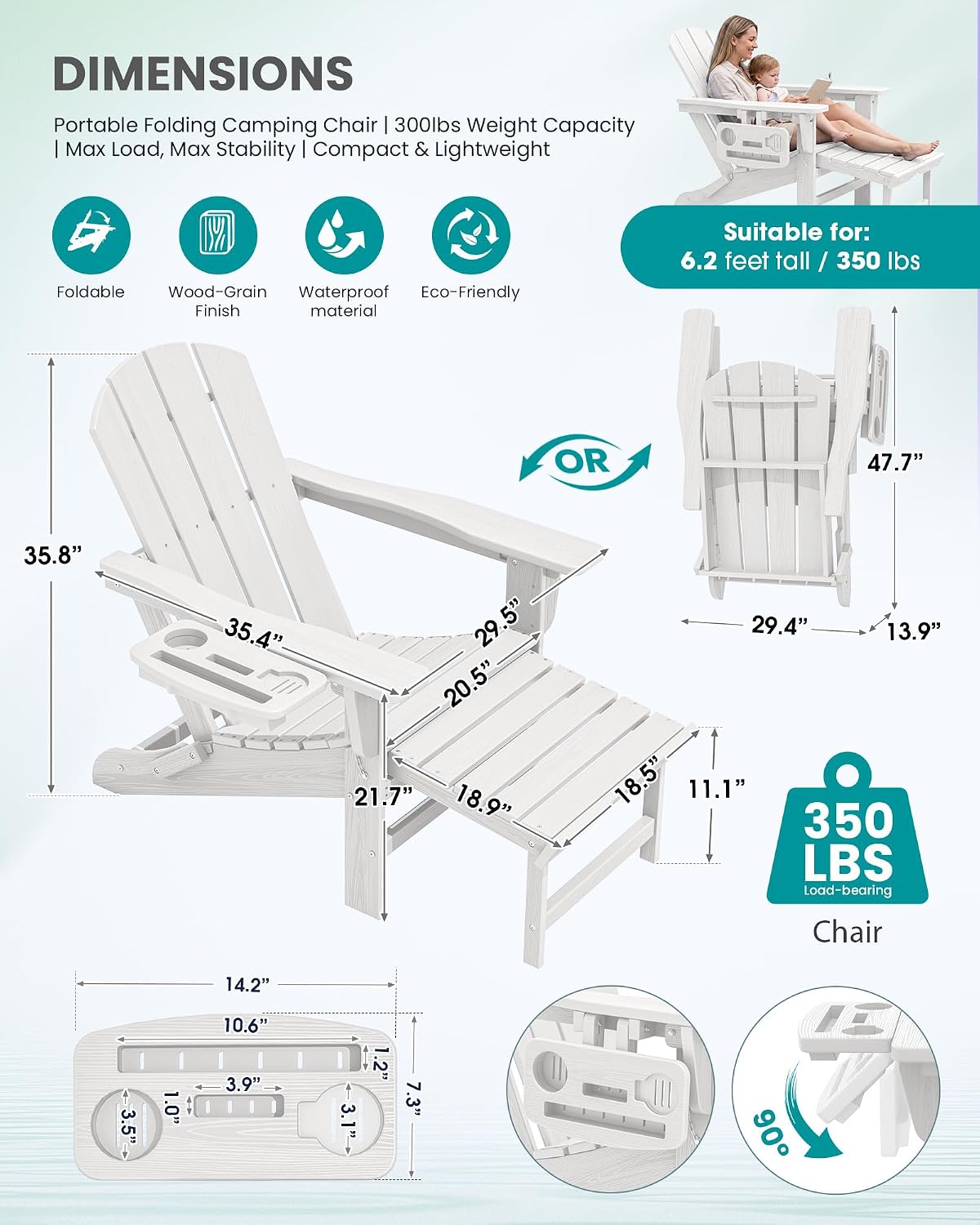 White 2-Pack Adirondack Chairs with Ottoman