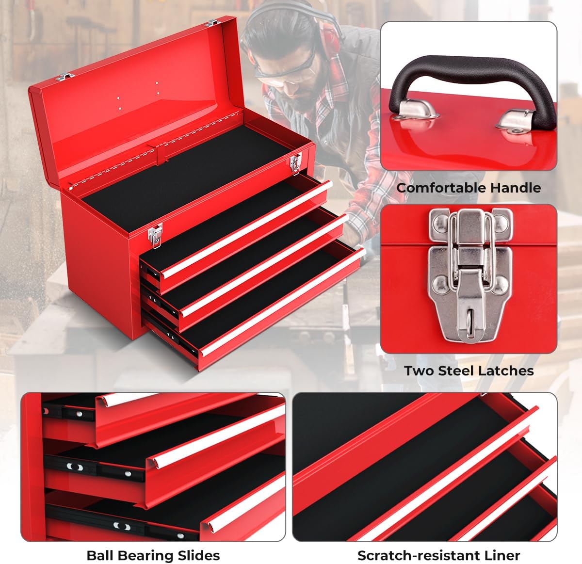 Red 3-Drawer Portable Tool Box