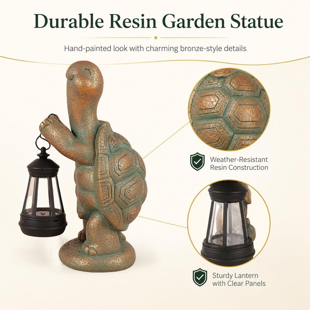 Solar Lantern Turtle Resin Garden Statue