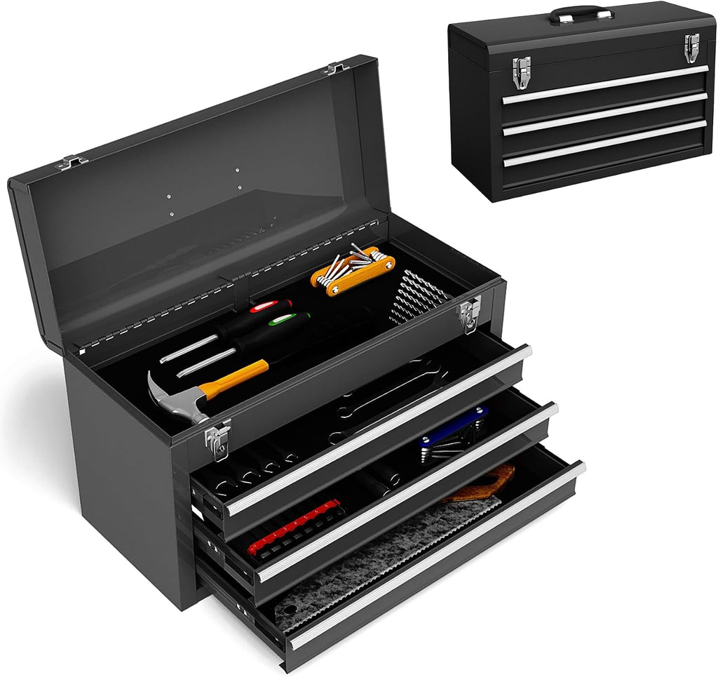 Black 3-Drawer Lockable Tool Box