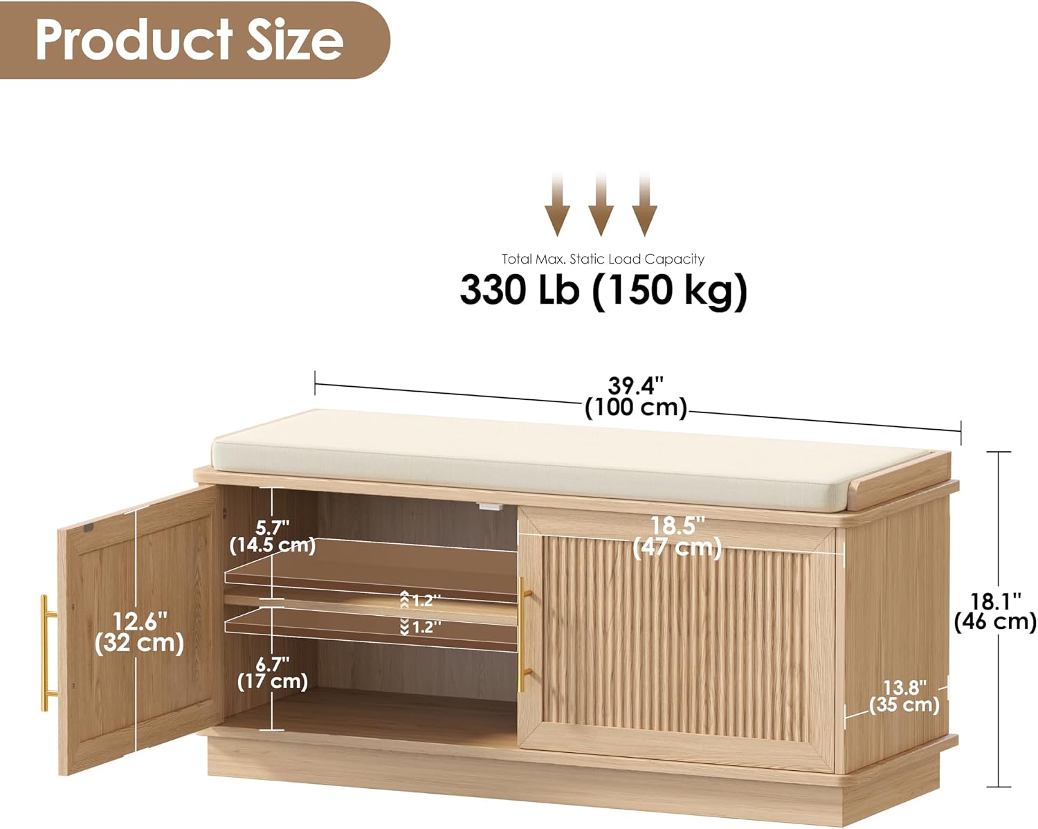 Oak Fluted Cushioned Shoe Bench