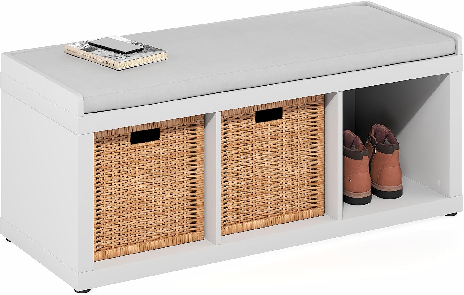 White 3-Cube Padded Shoe Bench