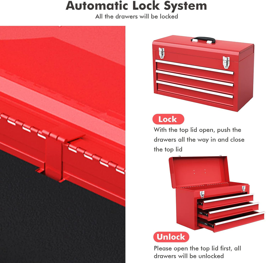 Red 3-Drawer Portable Tool Box