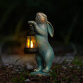 Solar Lantern Rabbit Resin Garden Statue