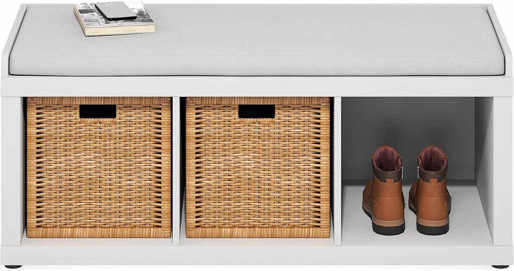 White 3-Cube Padded Shoe Bench