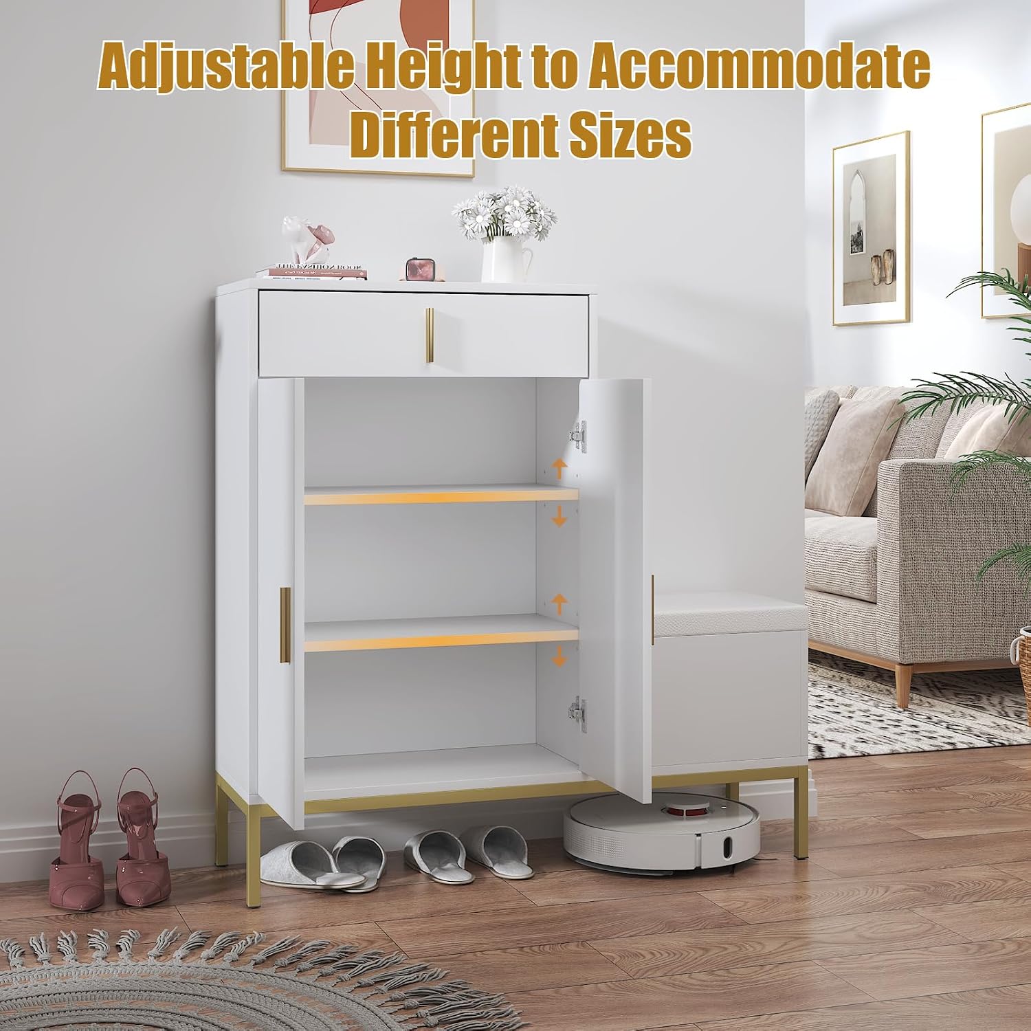 White L-Shaped Drawer Shoe Bench