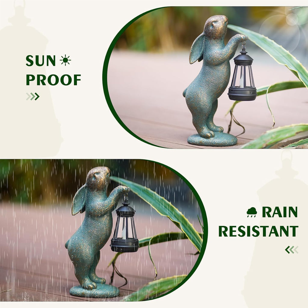 Solar Lantern Rabbit Resin Garden Statue