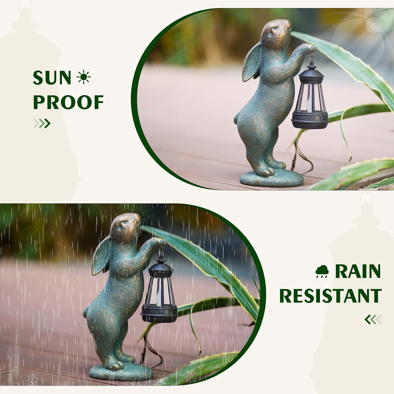 Solar Lantern Rabbit Resin Garden Statue
