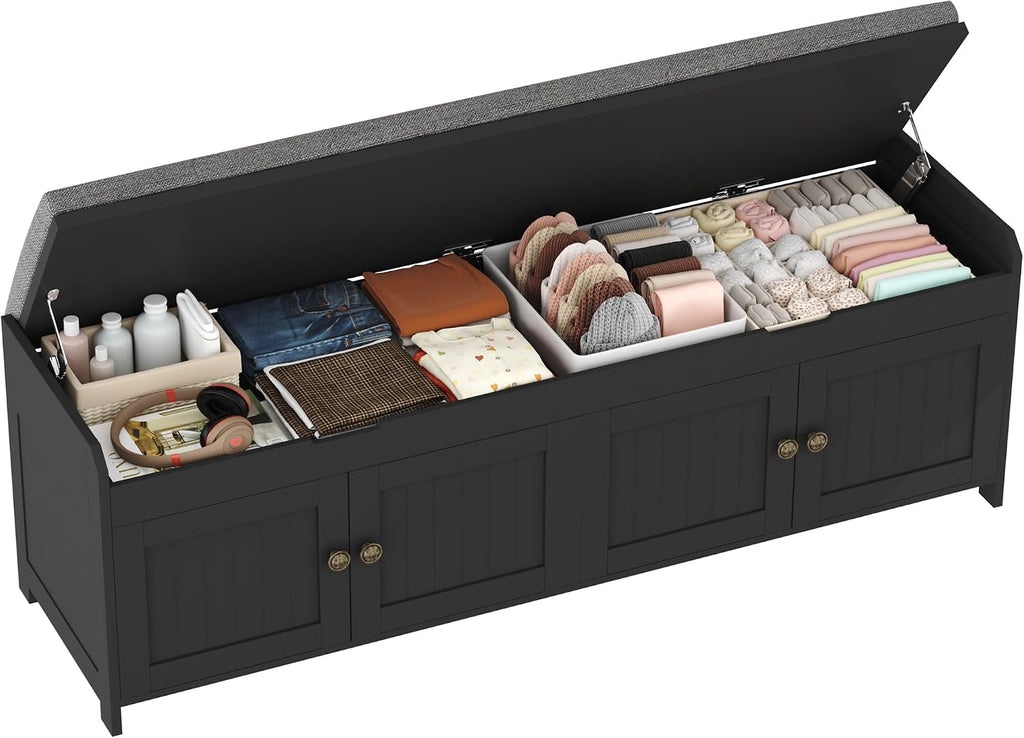 54.4" Black Lift Cushioned Shoe Bench
