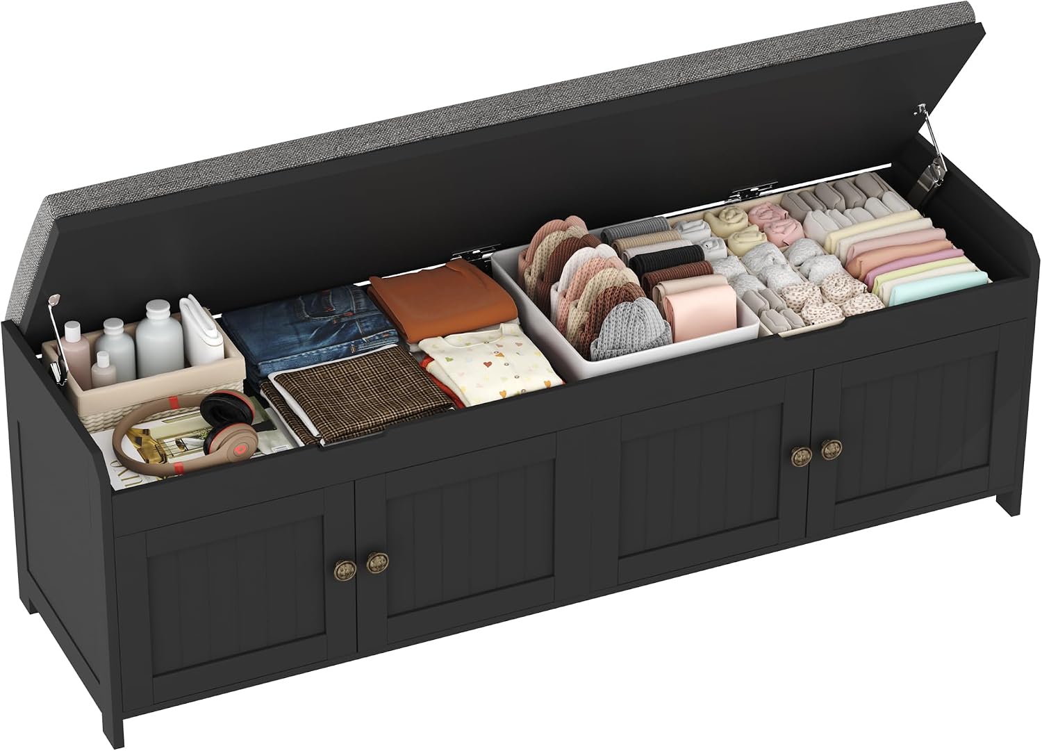 54.4" Black Lift Cushioned Shoe Bench