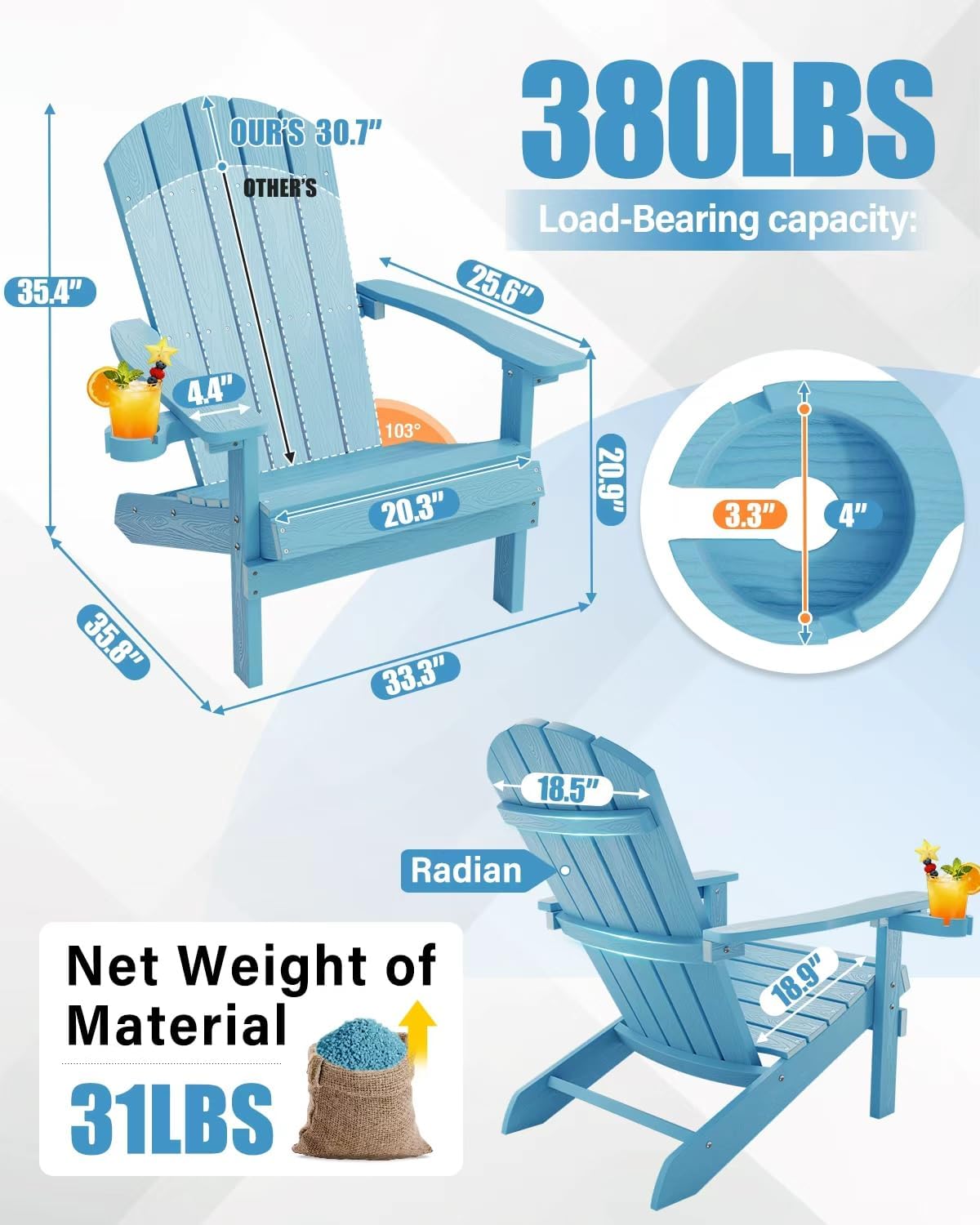 Blue Cup Holder HIPS Adirondack Chair