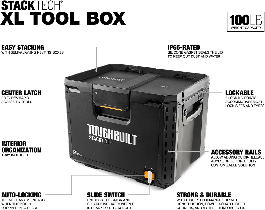 Black StackTech XL Lockable Tool Box