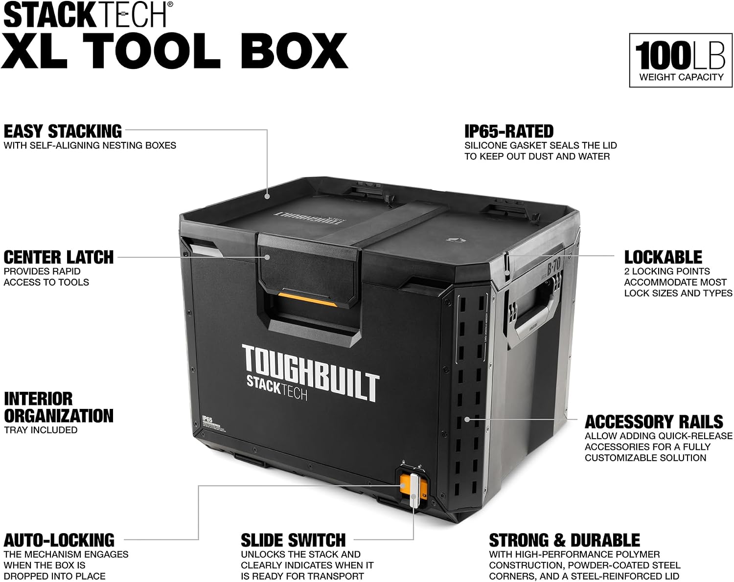 Black StackTech XL Lockable Tool Box